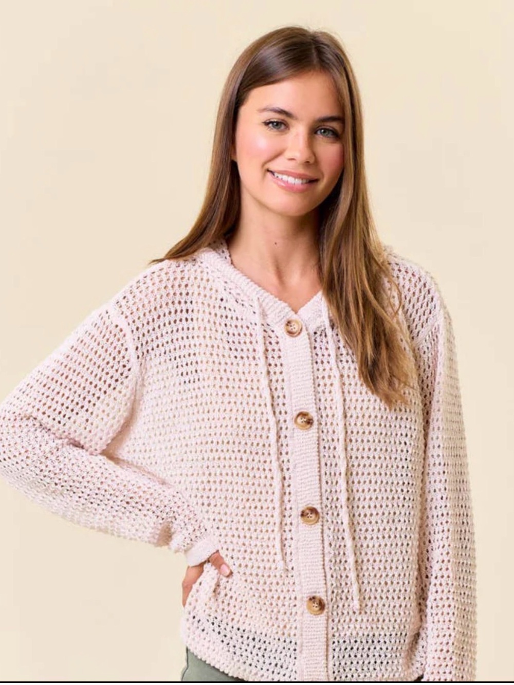 🎉🩷SALE🩷🎉 🆕🌿143 STORY: CREAM Open Knit Button Up Sweater MEDIUM